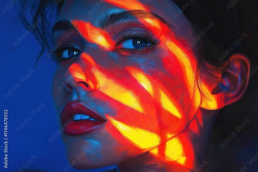 Exploring contemporary portraiture with neon shadows and striking colors at an urban art studio Exploring contemporary portraiture with neon shadows and striking colors at an urban art studio