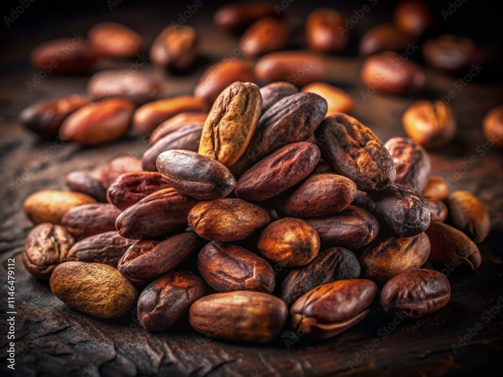 Naklejka premium Cocoa Beans: High-Resolution Architectural Photography, Isolated, Studio Shot, Food Photography, Brown Beans, Cacao Beans, Product Photography