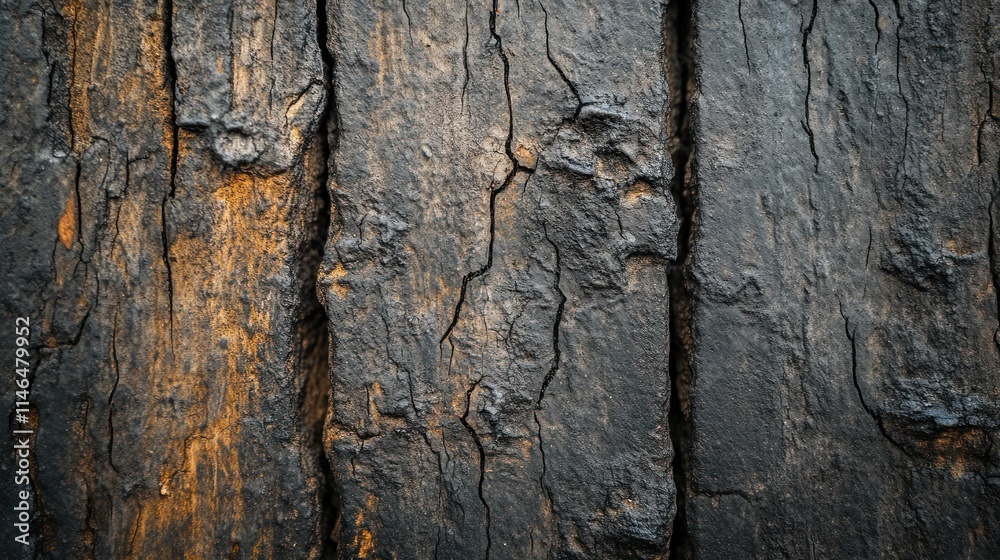 Close-up of textured dark wood with cracks and natural patterns. Close-up of textured dark wood with cracks and natural patterns.