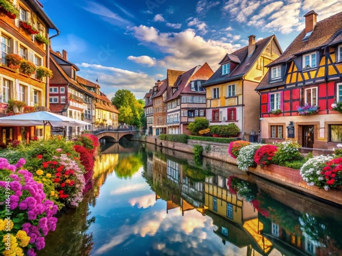 Fototapeta Naklejka Na Ścianę i Meble -  Colmar France Photography: Picturesque Alsace Town, Half-Timbered Houses, Colorful Buildings, Scenic Views, Charming Streets, Tourist Destination, Canal