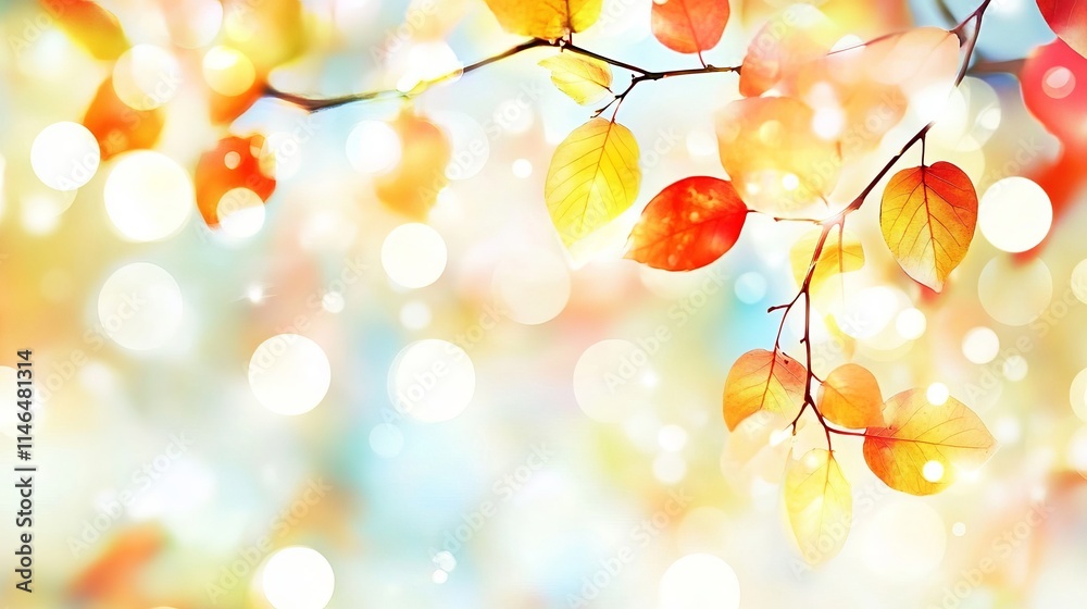 Fototapeta premium Autumn Leaves Branch Bokeh Soft Focus Background