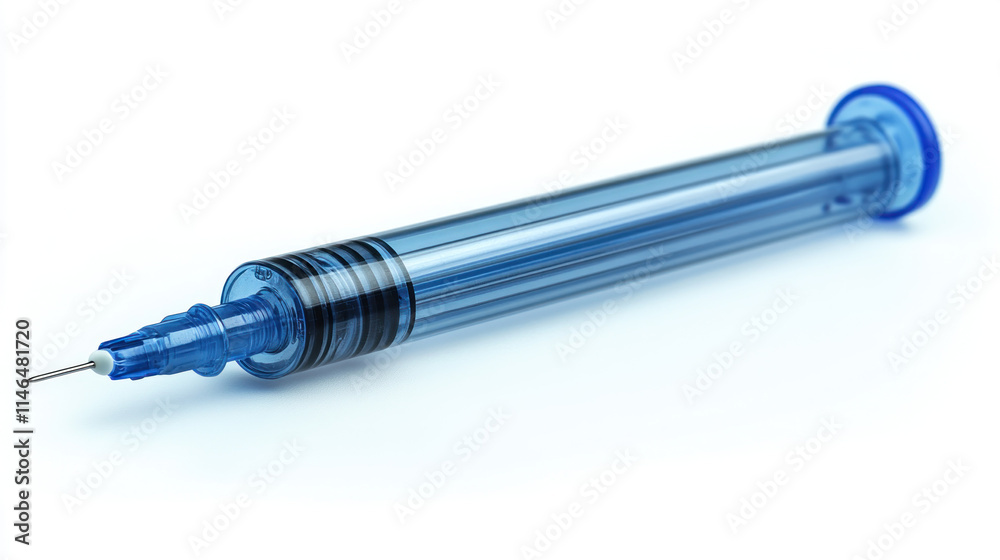 Transparent blue syringe isolated on white. Transparent blue syringe isolated on white.