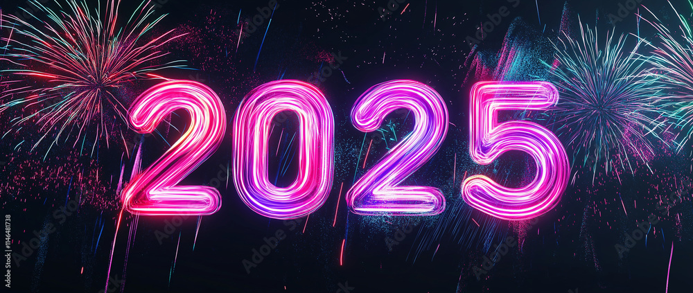 2025, New Year, 新年, 花火, ネオン, 年, 光, 元日, お祝い, カレンダー