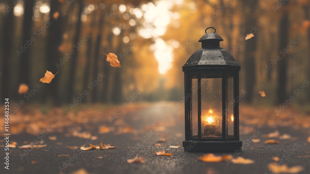 Autumnal Lantern Light on a Forest Path Autumnal Lantern Light on a Forest Path