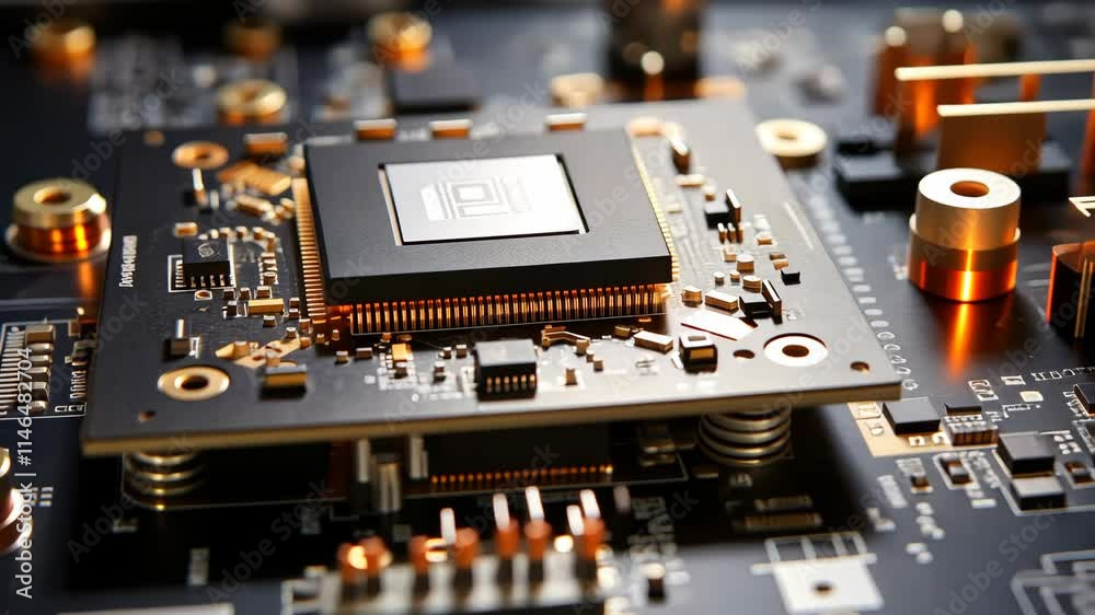 Detailed view of a high-performance microprocessor on a circuit board