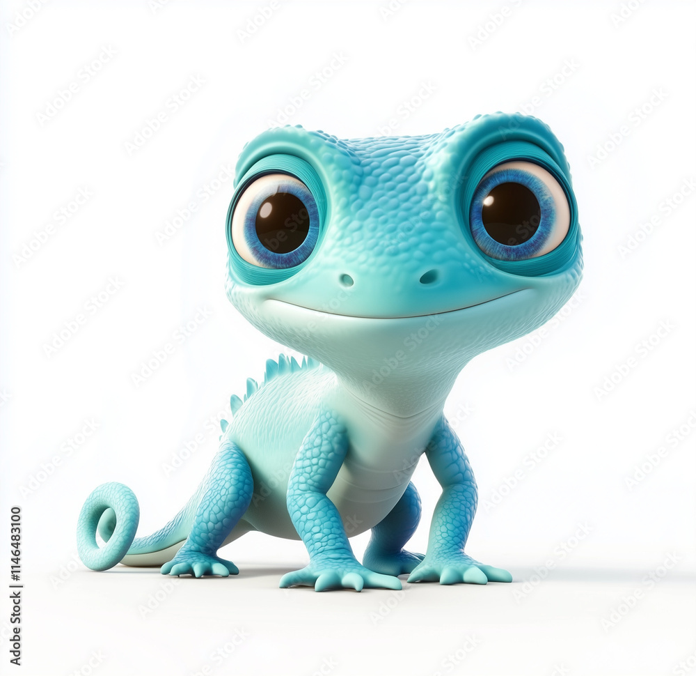 3D cartoon, cute baby blue chameleon with big eyes, isolated on transparent background. 3D cartoon, cute baby blue chameleon with big eyes, isolated on transparent background.
