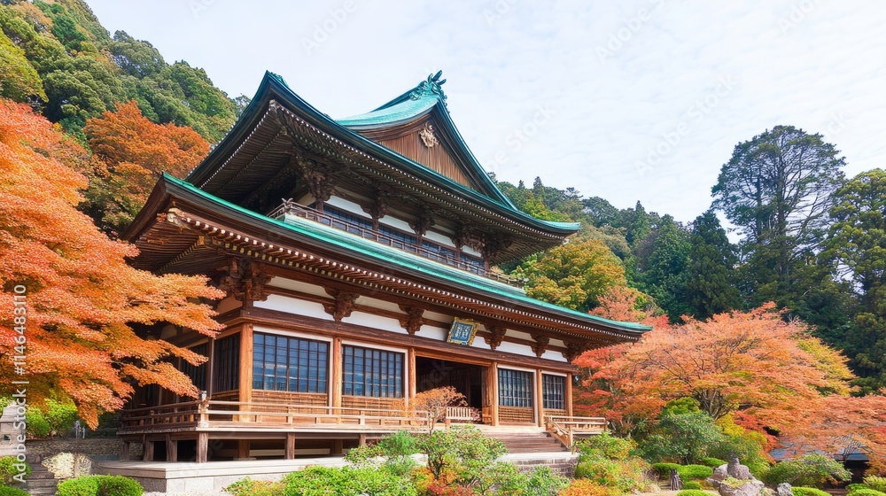 Autumnal Serenity Japanese Temple Amidst Colorful Foliage Autumnal Serenity Japanese Temple Amidst Colorful Foliage