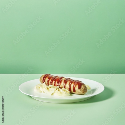 A plate featuring a serving of sausage alongside a portion of noodles.