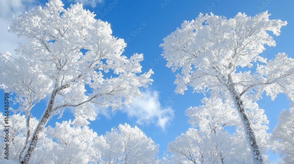 Snow Covered Trees Against A Bright Blue Sky Snow Covered Trees Against A Bright Blue Sky