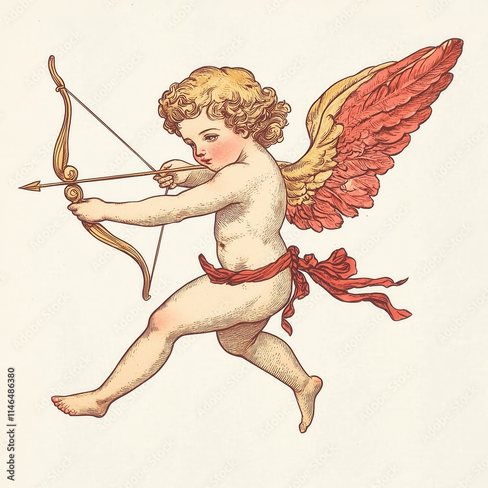 Fototapeta premium cupid angel with old engraving style