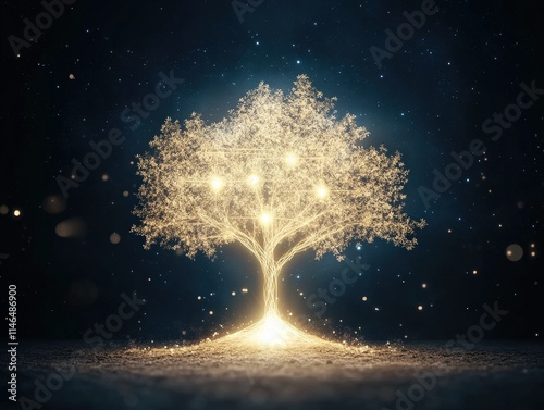 Glowing artistic tree symbolizing fairness digital art fantasy realm surreal environment enigmatic perspective photo