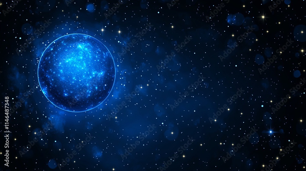 Obraz premium Celestial Orb A Glowing Blue Planet in Deep Space