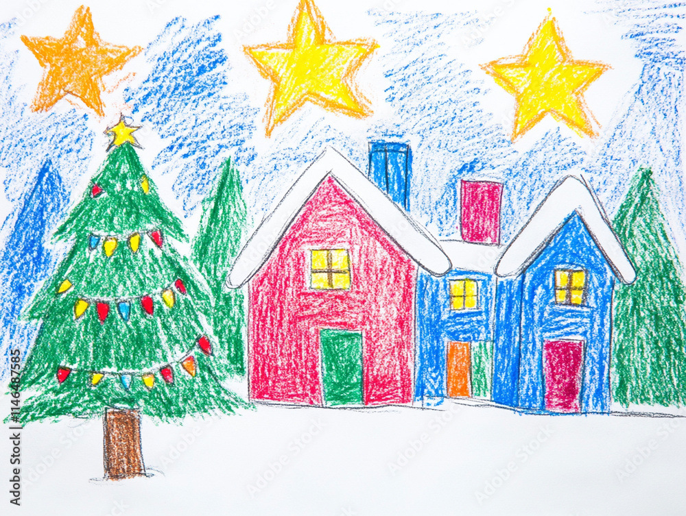 Fototapeta premium クリスマスツリーのある街の風景 Generated image