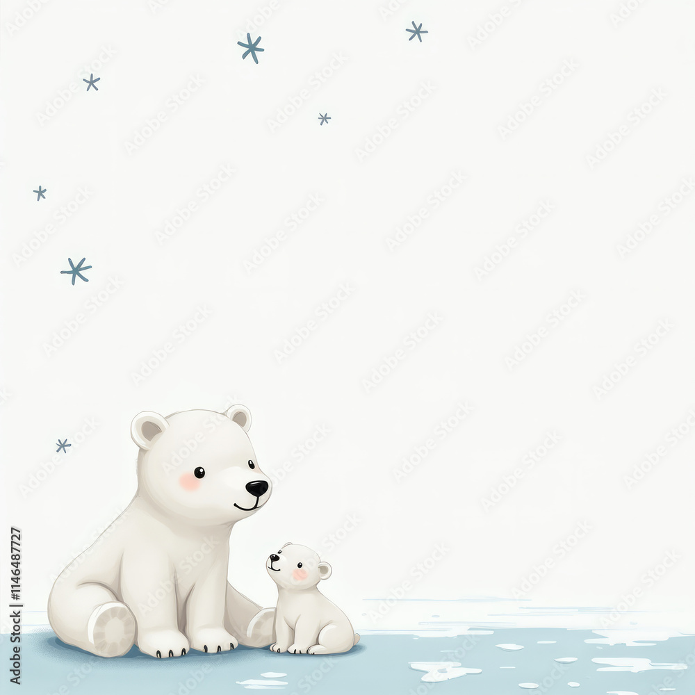 Christmas Card - Polar Bear Simplicity - Mother and Cub Sitting on the Card Christmas Card - Polar Bear Simplicity - Mother and Cub Sitting on the Card