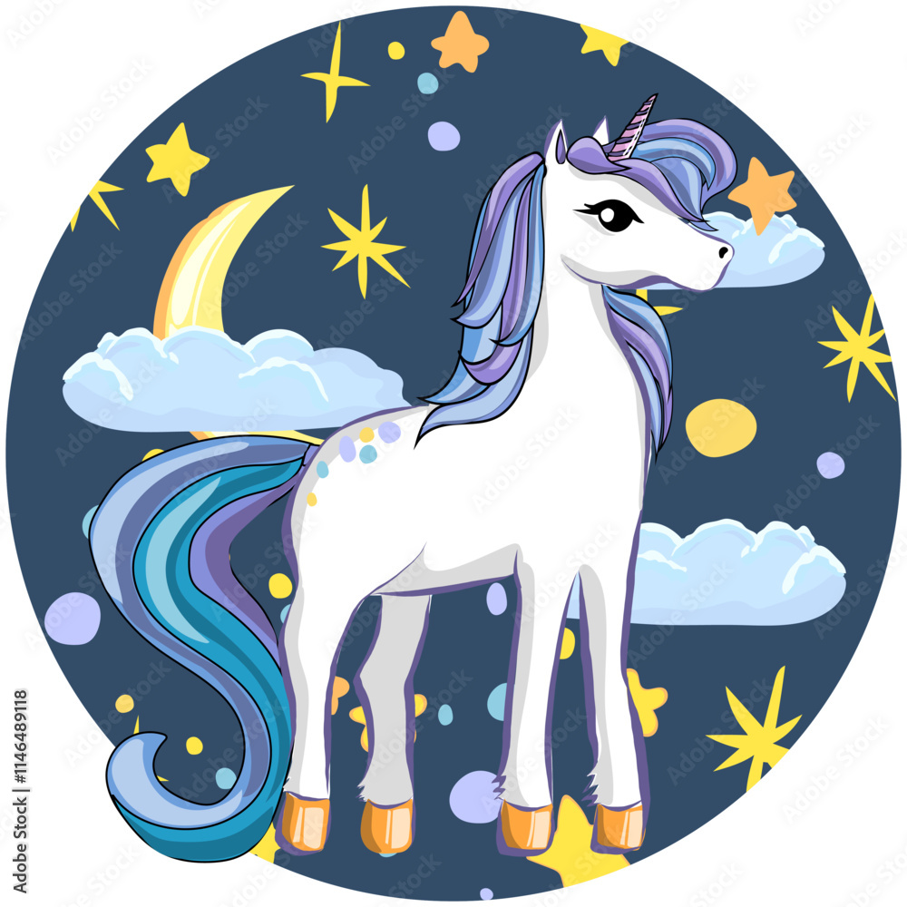 Fototapeta premium Unicorn with a night sky. Vector, isolated. Free hand draw.