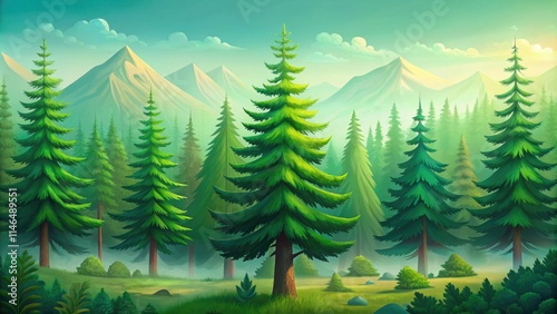 Wallpaper Mural Lush Forest with Tall Pine Trees and Majestic Mountains in the Background Torontodigital.ca