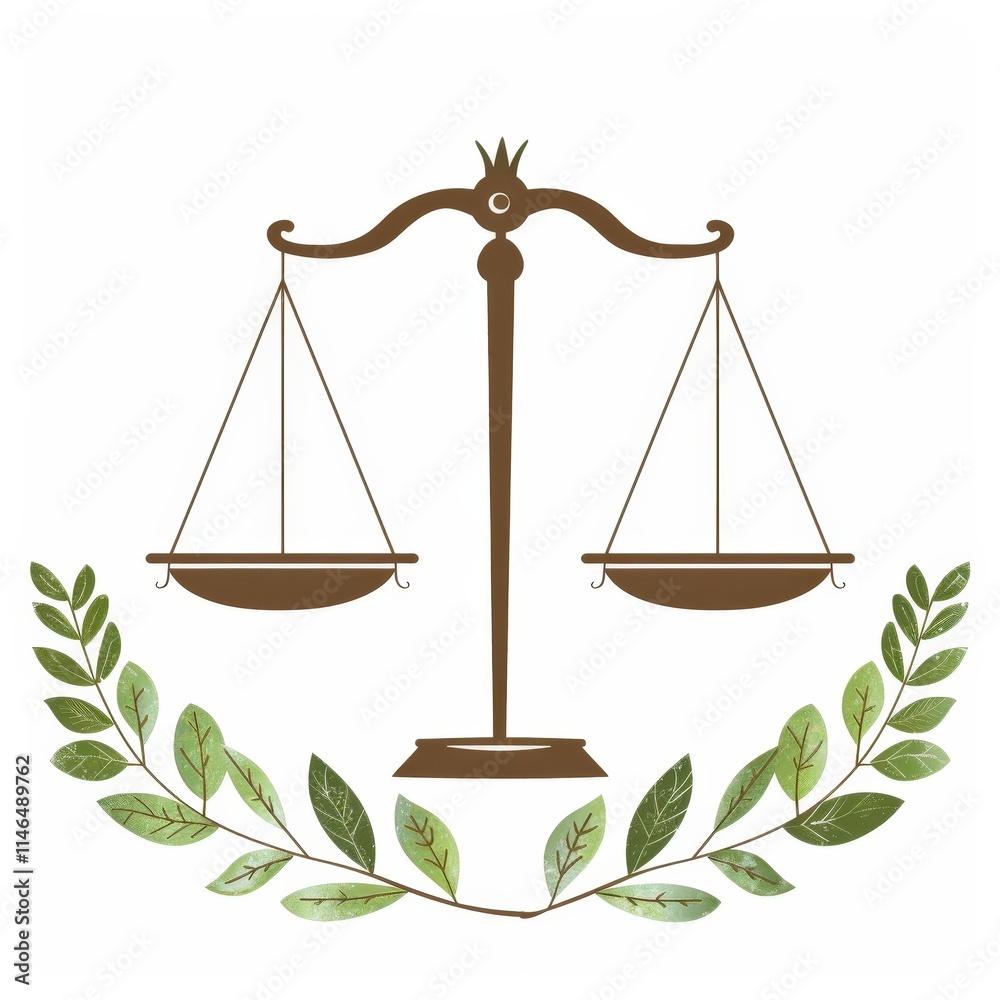 Balancing justice and peace scales of justice with olive branches symbolizing fairness graphic artwork abstract environment