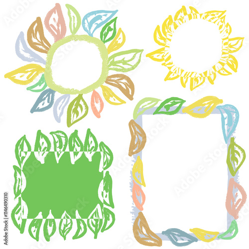 Frames from leaves.vector with texture, isolated. Doodle hand draw.