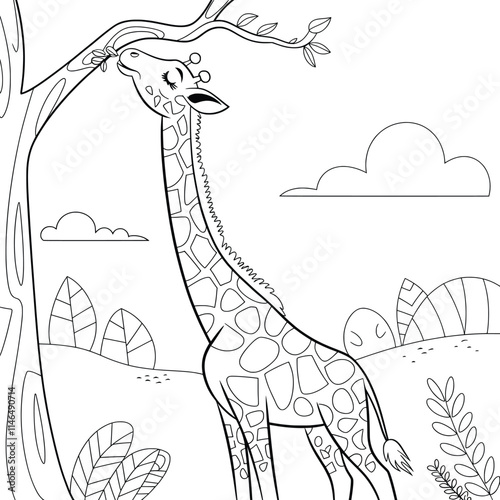 Giraffe Eating Leaves from a Tree