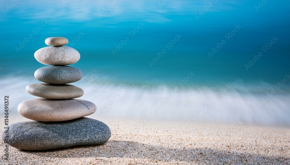 Fototapeta premium Pile of pebbles on a beach - zen stones on the beach