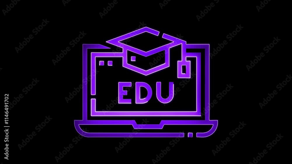 Education icon animation by purple color neon on black background. Education icon animation by purple color neon on black background.