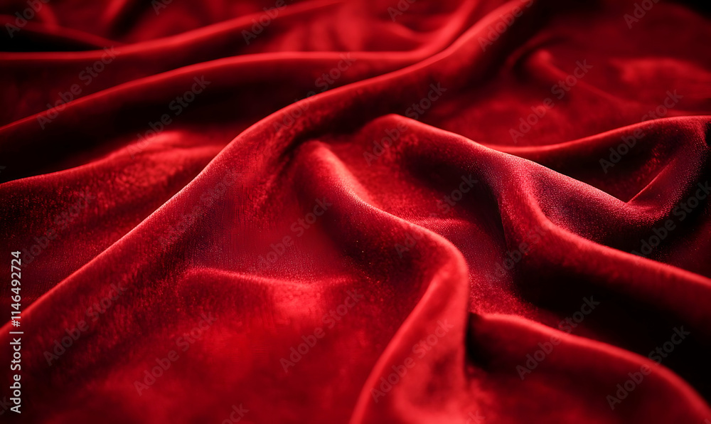 Fototapeta premium A close-up of luxurious red velvet fabric, showcasing its soft texture and rich color.