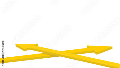 Two yellow 3D arrows crossing each other diagonally on a plain white background