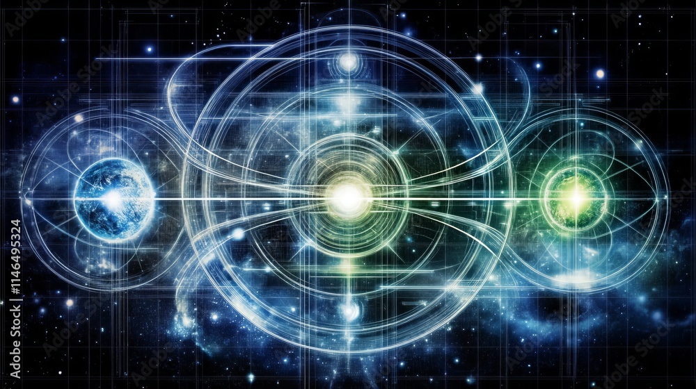 Obraz premium Cosmic Web Interconnected Planetary Systems and Energy Flow
