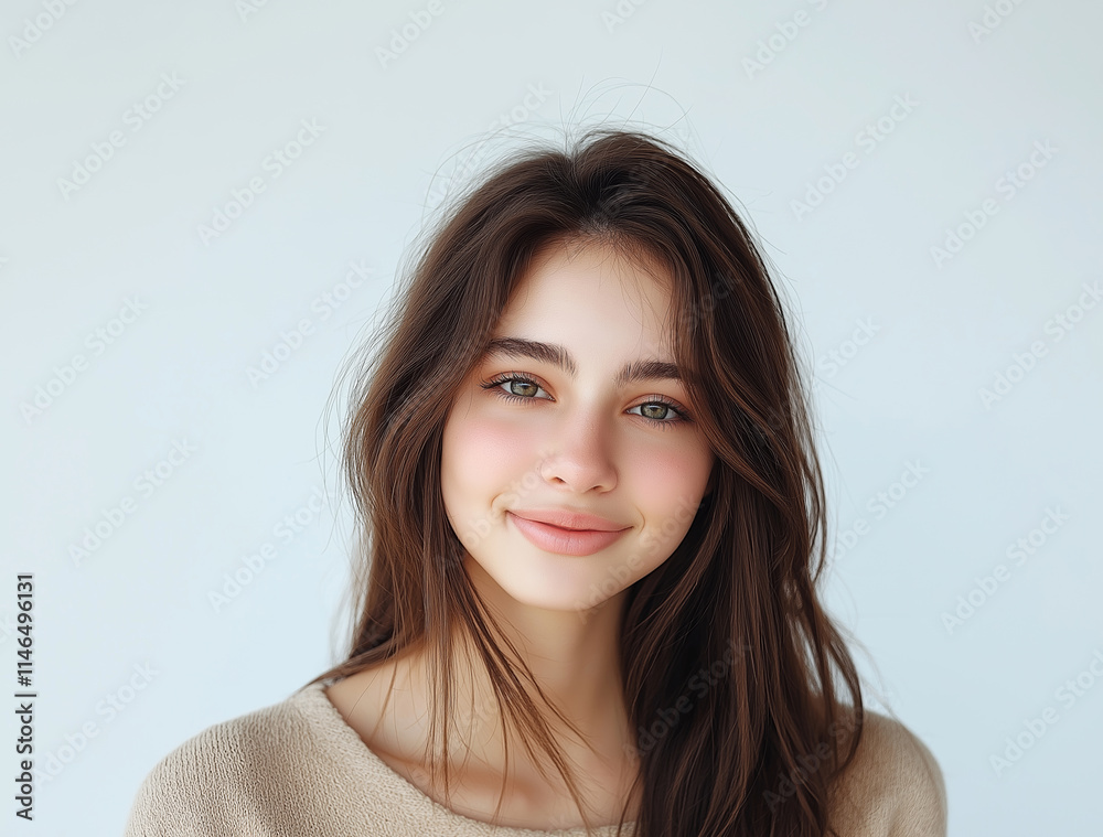 Fototapeta premium A smiling young woman with long dark hair