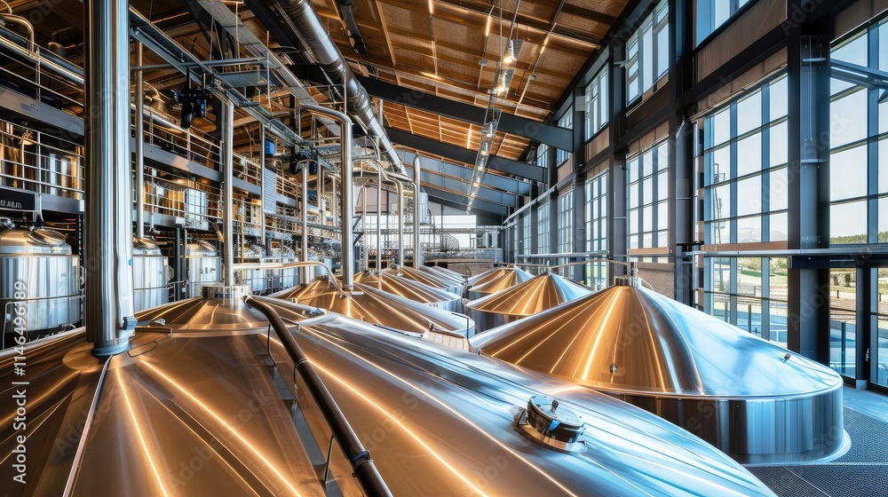 Modern Brewery with Stainless Steel Vats and Ample Natural Light Modern Brewery with Stainless Steel Vats and Ample Natural Light