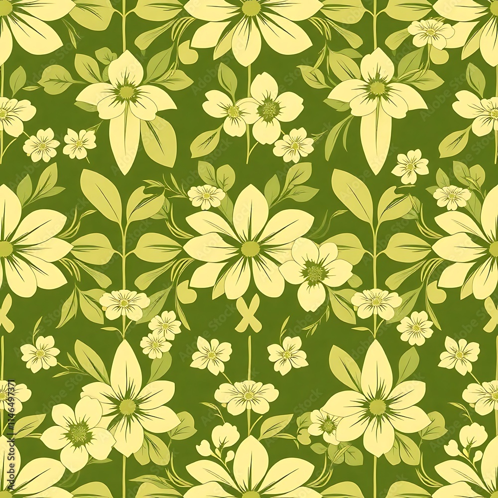 Obraz premium Olive Green and Pale Yellow Floral Pattern 