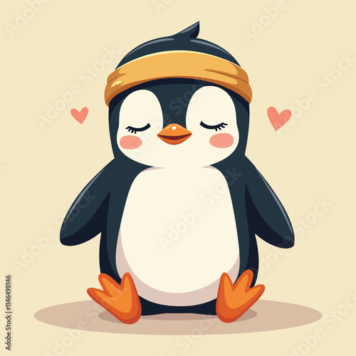 Cute Meditating Penguin with Hearts