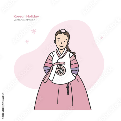 Illustration of Children in Hanbok, Korean Traditional Clothes