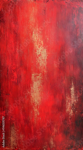 A vibrant abstract artwork featuring rich red tones and textured patterns.