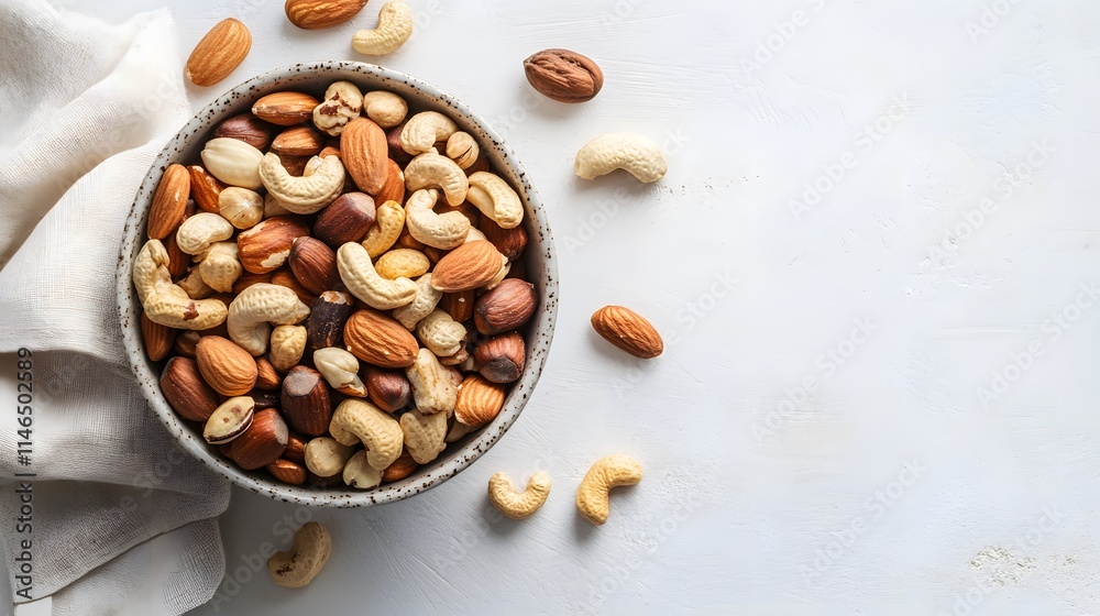 Nutty delight mixed nuts bowl kitchen table food photography bright lighting top view healthy snack ideas Nutty delight mixed nuts bowl kitchen table food photography bright lighting top view healthy snack ideas