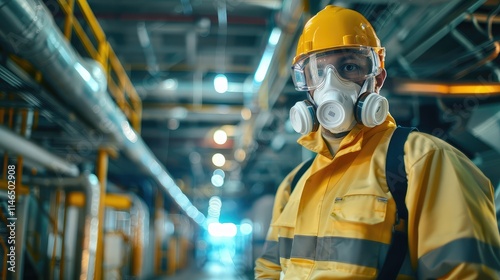 Industrial Worker in Safety Gear: Ensuring Safety in a Factory Environment