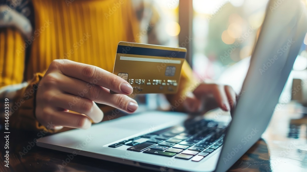 Engaging in Online Shopping with Credit Card Payment at Cozy Café Engaging in Online Shopping with Credit Card Payment at Cozy Café