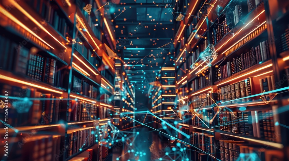 Futuristic Library with Digital Data Visualization Futuristic Library with Digital Data Visualization
