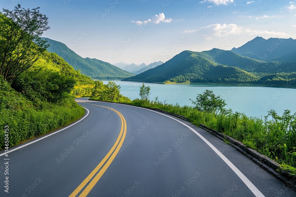 Asphalt road and mountain with lake natural scenery in Hangzhou, China. Asphalt road and mountain with lake natural scenery in Hangzhou, China.