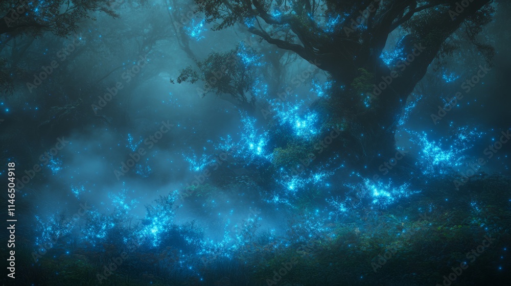 Fototapeta premium Enchanting Bioluminescent Forest at Night