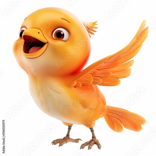 smiling bird clipart, animal element, 3D art, cartoon style, isolated on white background