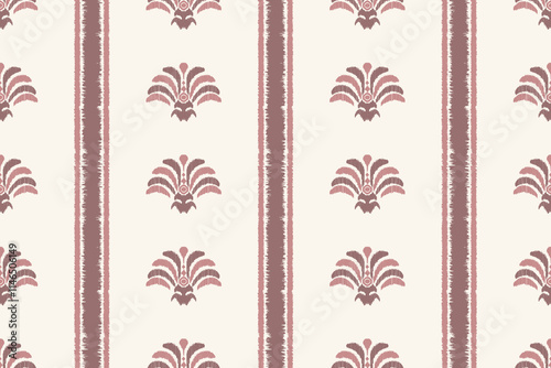 Vintage floral damask seamless pattern with ornate design and decorative flowers.Ikat geometric folklore ornament. Tribal ethnic vector texture. Seamless striped pattern in Aztec style. Folk embroider