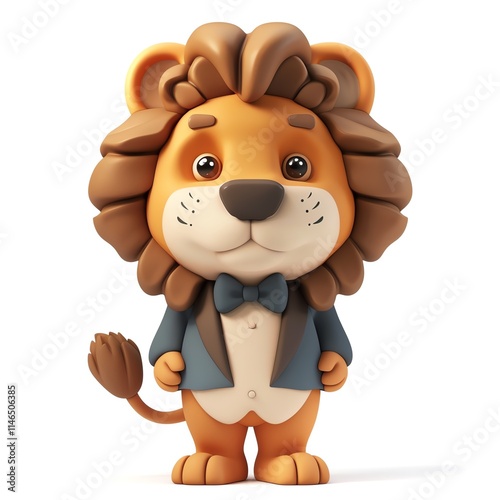 cute lion with a bowtie clipart, animal element, 3D rendering, whimsical style, isolated on white background photo