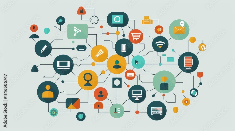 Diverse Network of Communication Icons and Connections Diverse Network of Communication Icons and Connections