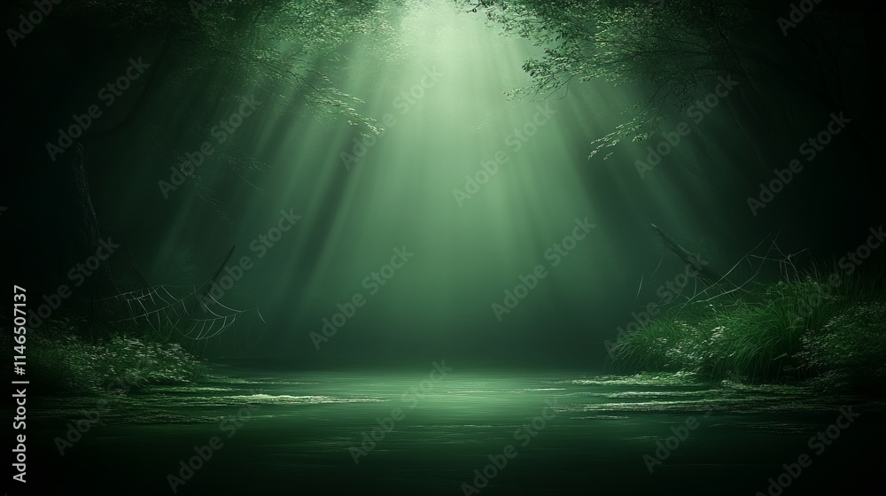 Fototapeta premium Enchanting Green Forest Pool with Sunbeams