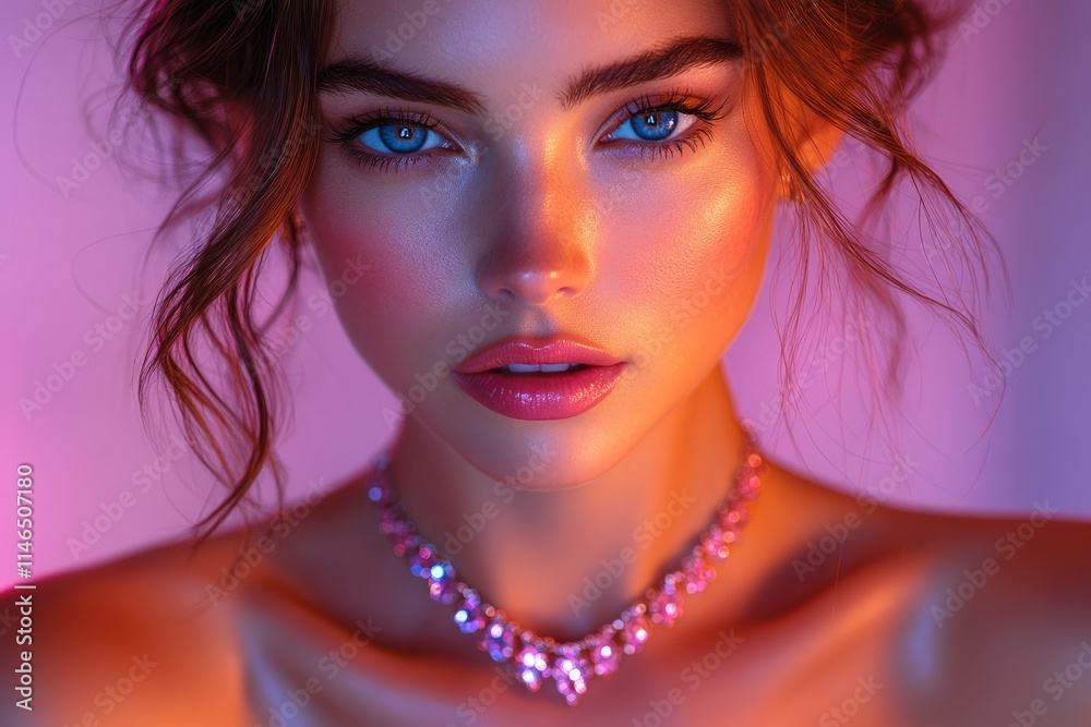 Fototapeta premium Model showcases elegance in sleek evening dress with jewelry