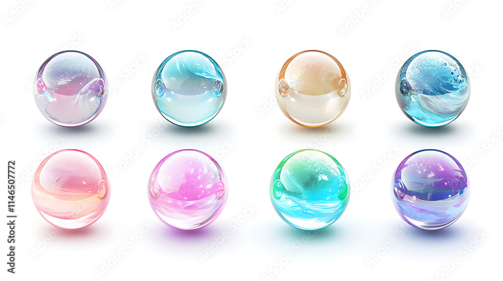 set of glass balls, Set of holographic water drops background set of glass balls, Set of holographic water drops background