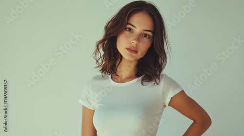 Young Woman in White T-Shirt with a Casual Pose