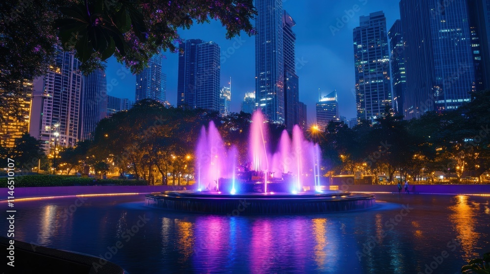 Obraz premium night fountain show in modern city park