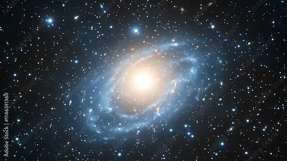 Fototapeta premium Elliptical galaxy : close-up of an elliptical galaxy with a bright central core and smooth star distribution. Ecliptical. Illustration